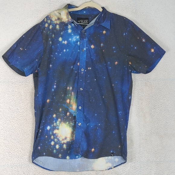 RUDE x Hot Topic Men's‎ Outer Space Galactic Button Down Shirt Size L - Picture 1 of 6